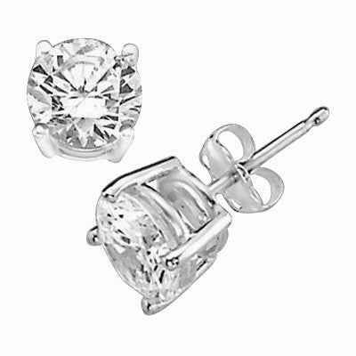 1ct ear studs in platinum plated sterling silver