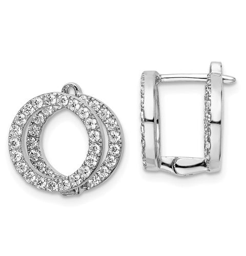 Platinum Plated Sterling Silver Huggies With Two Row Of Round Diamond Essence Stone, 1.20 Cts.T.W.