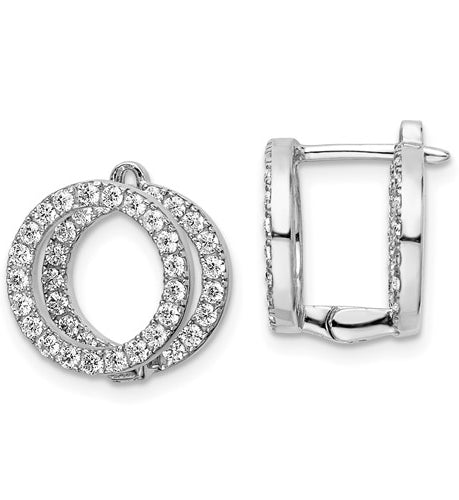 Platinum Plated Sterling Silver Huggies With Two Row Of Round Diamond Essence Stone, 1.20 Cts.T.W.