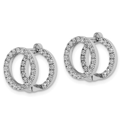 Platinum Plated Sterling Silver Huggies With Two Row Of Round Diamond Essence Stone, 1.20 Cts.T.W.