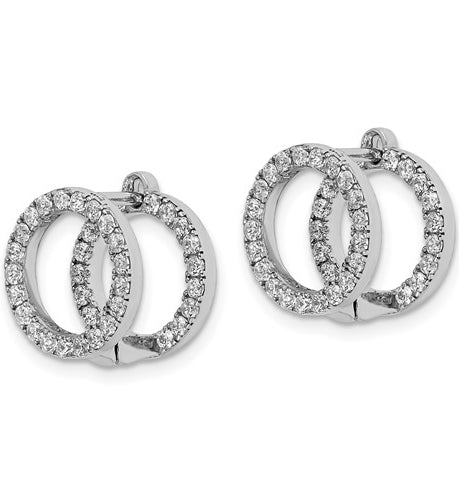 Platinum Plated Sterling Silver Huggies With Two Row Of Round Diamond Essence Stone, 1.20 Cts.T.W.