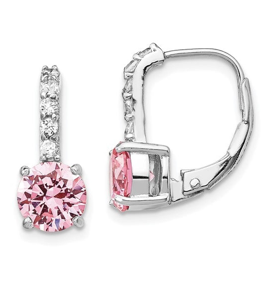 Round Cut Leverback Earrings. 3.0 Cts. T.W. set in Platinum Plated Sterling Silver.