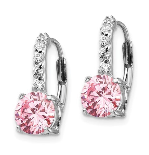 Round Cut Leverback Earrings. 3.0 Cts. T.W. set in Platinum Plated Sterling Silver.