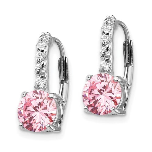 Round Cut Leverback Earrings. 3.0 Cts. T.W. set in Platinum Plated Sterling Silver.