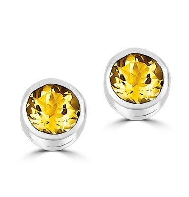 Diamond Essence Bezel Set Citrine Stud, 2 cts.t.w.in Platinum Plated Sterling Silver.