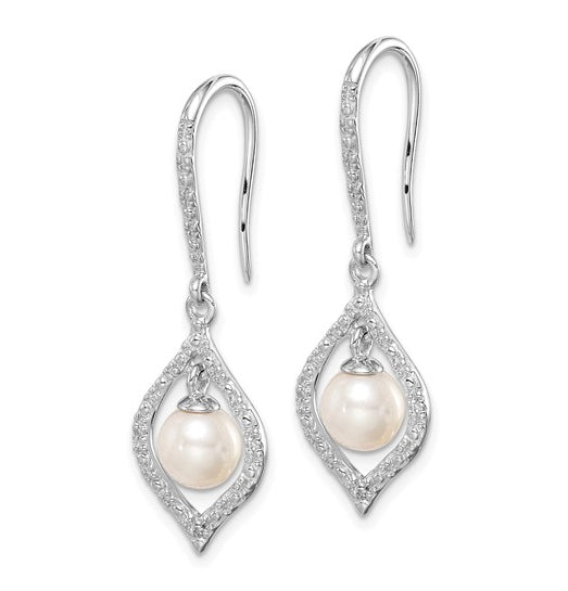 Pearl and Diamond Silver Dangle Earring