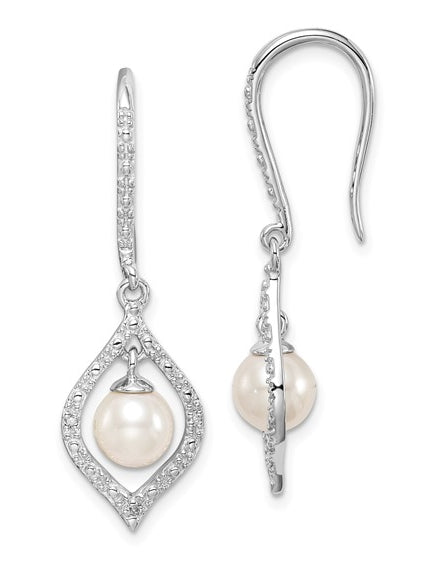 Pearl and Diamond Silver Dangle Earring