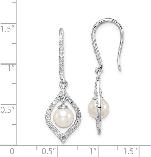 Pearl and Diamond Silver Dangle Earring
