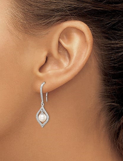 Pearl and Diamond Silver Dangle Earring