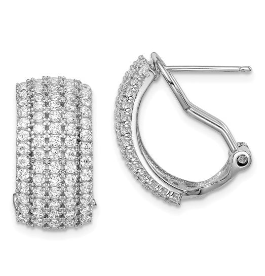 Half hoop diamond silver earrings with omega clips