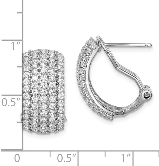 Half hoop diamond silver earrings with omega clips