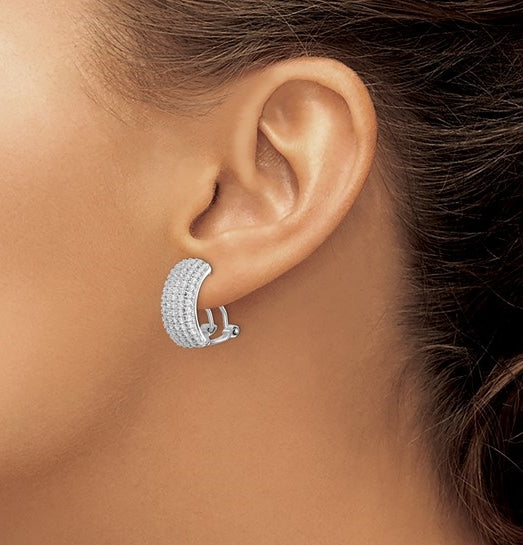 Half hoop diamond silver earrings with omega clips