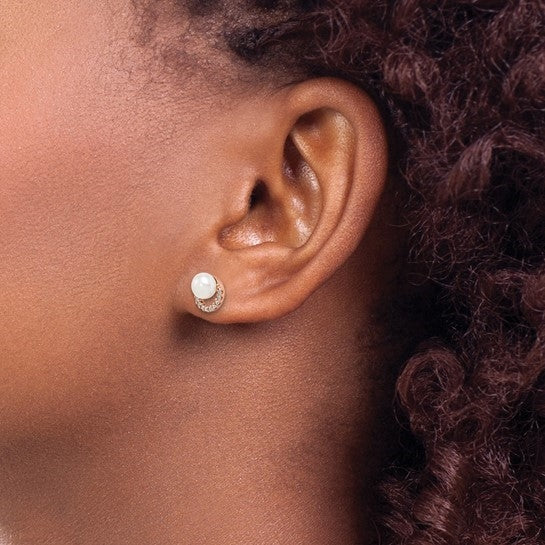 Pearl Diamond Rose Plated Silver Earrings