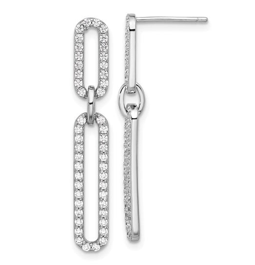 Silver paper clip round diamonds earrings