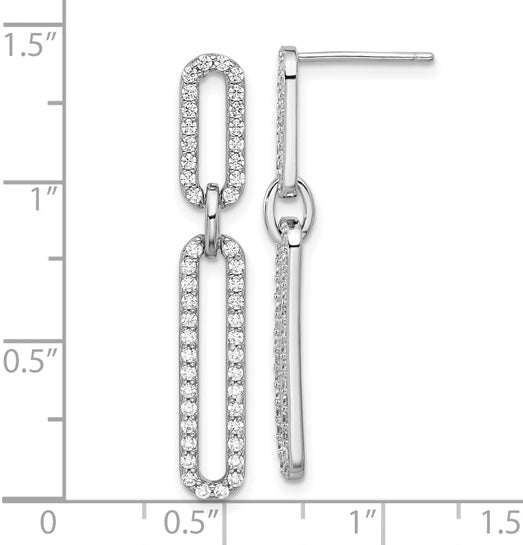 Silver paper clip round diamonds earrings