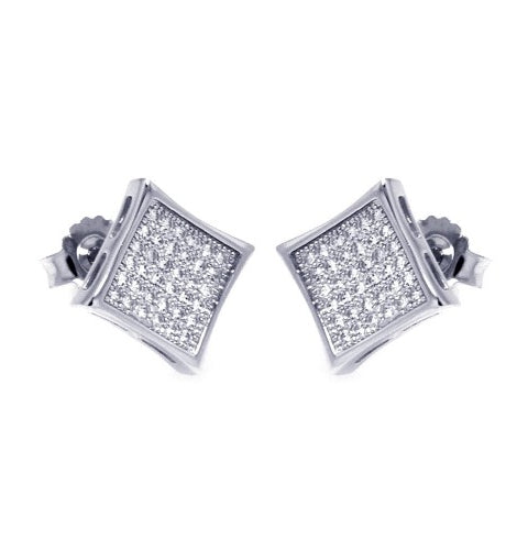 Square earrings set with round accents micro pave setting. 0.25 Cts. T.W. set in Platinum Plated Sterling Silver.