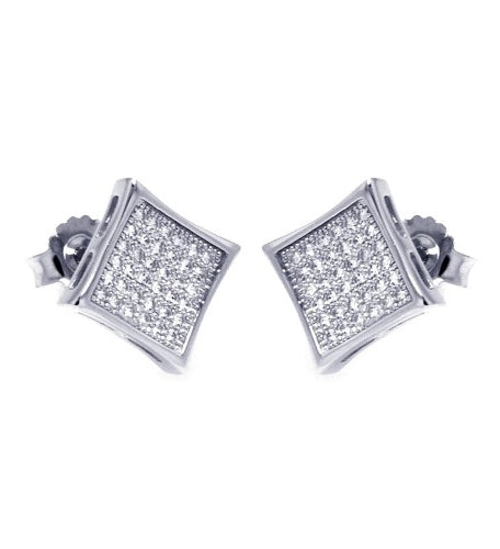 Square earrings set with round accents micro pave setting. 0.25 Cts. T.W. set in Platinum Plated Sterling Silver.