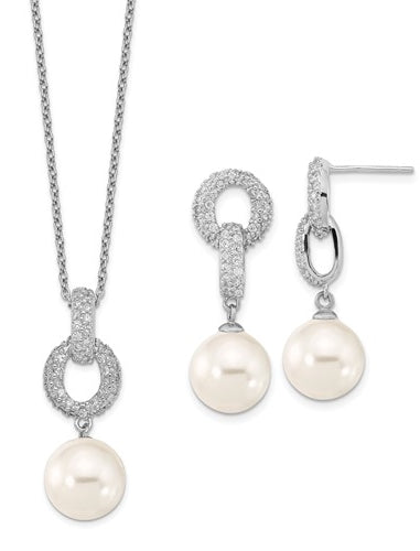 Diamond Essence Pearl Set with Round Brilliant Melee, 2 Cts.t.w. set in Platinum Plated Sterling Silver.