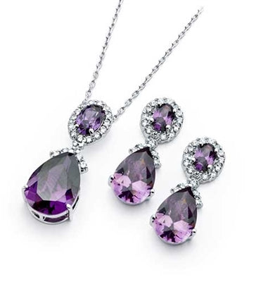 Diamond Essence Amethyst Earring Pendant Designer Set