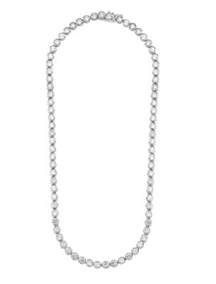 Tourney - Wonderful Tennis Necklace, 17 Cts. T.W. with Bezel Set Round Cut Masterpieces forming a complete - and completely enchanting - circle. set in Platinum Plated Sterling Silver.