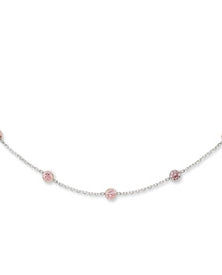 Simulated Pink Round Diamond Station Necklace