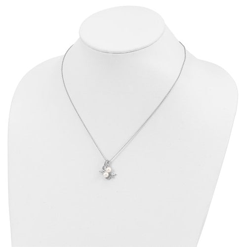 Diamond Essence Round Brilliant Melee, marquise stones and Pearl Pendant, 1.20 Ct.T.W. in Platinum Plated Sterling Silver. Chain Included.
