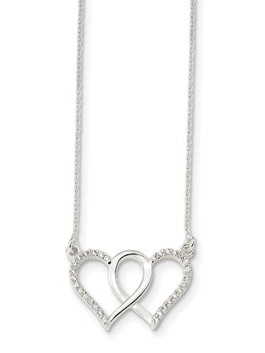 Heart In Heart with 18" long attached chain, 0.50 ct. t.w. of Diamond Essence Round Brilliant Stones in Platinum Plated Sterling Silver.