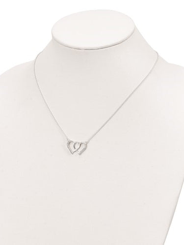 Heart In Heart with 18" long attached chain, 0.50 ct. t.w. of Diamond Essence Round Brilliant Stones in Platinum Plated Sterling Silver.