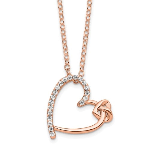 Diamond Essence Heart Shape Pendant with Round stones, 1.0 cts.t.w. in Rose Plated Sterling Silver.