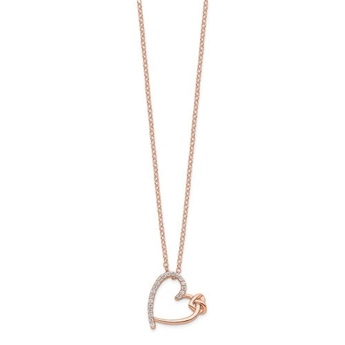 Diamond Essence Heart Shape Pendant with Round stones, 1.0 cts.t.w. in Rose Plated Sterling Silver.