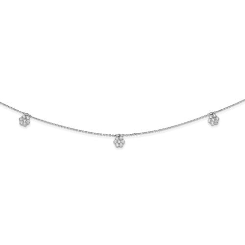 28 Inch Long Diamond Essence 7 flower Station Necklace With Round Brilliant Stones, 2.54Cts.t.w. in Sterling silver
