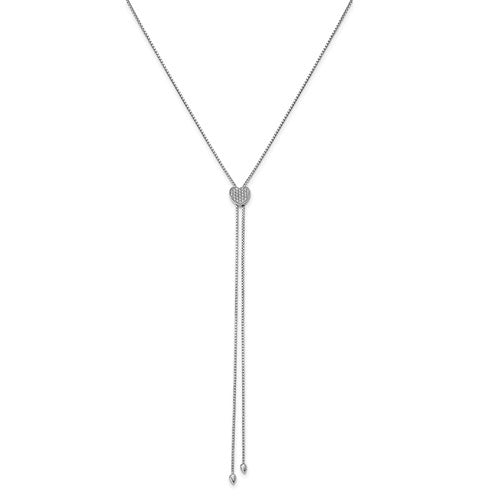 Lariat necklace with artificial brilliant round diamonds 0.5 Cts.t.w. 27, round melee in platinum plated sterling silver. Slip on, adjustable, no clasp necklace