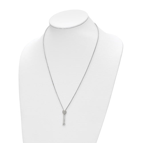 Lariat necklace with artificial brilliant round diamonds 0.5 Cts.t.w. 27, round melee in platinum plated sterling silver. Slip on, adjustable, no clasp necklace