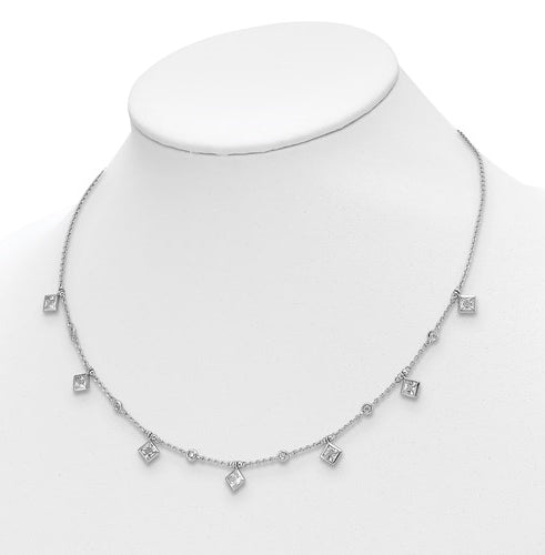 18 Inch Long Diamond Essence thirteen Station Necklace With Round & Princess Brilliant Bezel-set Stones, 2.84Cts.t.w. in Sterling silver