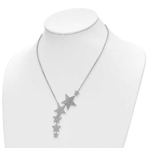 Necklace with star design. 2.0 Cts.t.w. Round Brilliant stones set in pave setting. Chain length 16" with 2" extension. 296 stones.