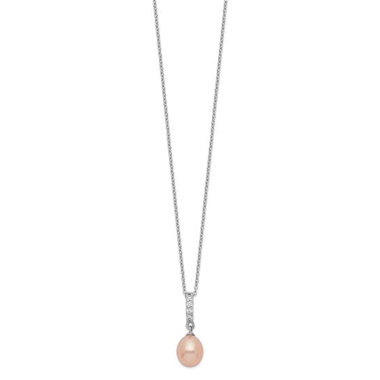 Teardrop Freshwater Cultured Pearl and Diamond Essence Melee Set in Platinum Plated Sterling Silver