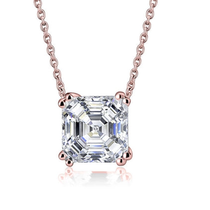 Diamond Essence 3 Cts. Asscher Cut Pendant In Rose Plated Sterling Silver.