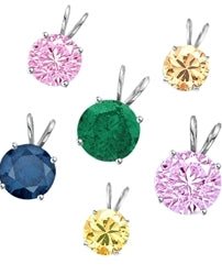 A brilliant-cut Diamond Essence pendant. 1.0 cts. t.w. stone in Platinum Plated Sterling Silver. Specify your choice of Diamond Essence Canary, Emerald, Pink, Lavender, Champagne, Sapphire, or Ruby.
