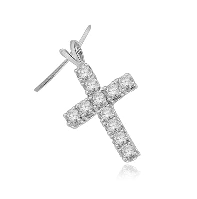Simulated Round Diamond Silver Cross Pendant