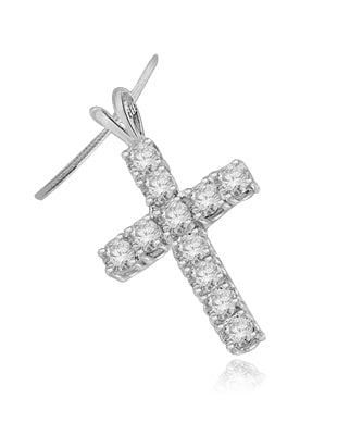 Simulated Round Diamond Silver Cross Pendant