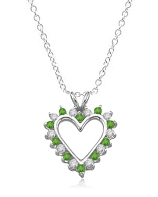 Emerald Essence Heart Pendant - 0.5 Cts. T.W. set in Platinum Plated Sterling Silver.
