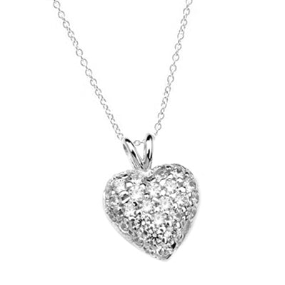 Heart Pendant with 1.30 Cts.T.W. Pave - Set Round Brilliant Melee, to guide him directly to you. 1/2 inch long in Platinum Plated Sterling Silver.
Free Silver Chain Included.