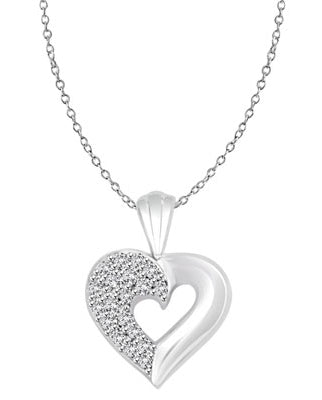 Platinum Plated Over Sterling Silver pave heart pendant, 1.0 cts. t.w.