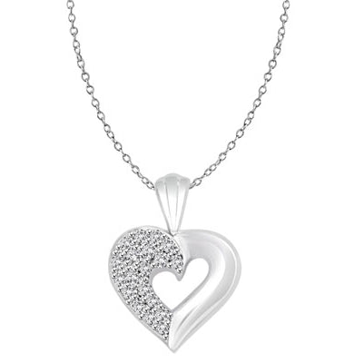 Platinum Plated Over Sterling Silver pave heart pendant, 1.0 cts. t.w.