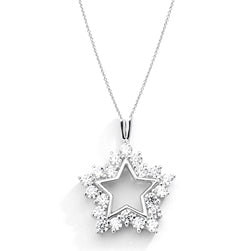Platinum Plated Sterling Silver star pendant with twenty round brilliant Diamond Essence melee in prong setting to shine starbright day or night. 0.80 cts.t.w.