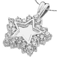 Platinum Plated Sterling Silver star pendant with twenty round brilliant Diamond Essence melee in prong setting to shine starbright day or night. 0.80 cts.t.w.