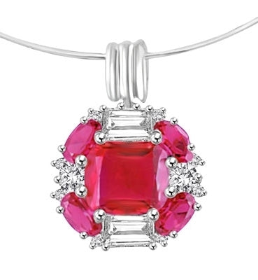 Platinum Plated Sterling Silver pendant with pink Ruby stone