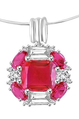 Platinum Plated Sterling Silver pendant with pink Ruby stone