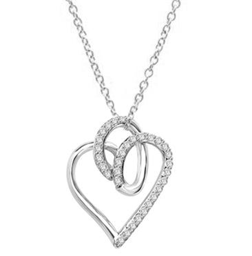Superb Heart Shaped Pendant with Brilliant Diamond Essence Stones on Fluttery Curves. 1.5 Cts. T.W. set in Platinum Plated Sterling Silver.