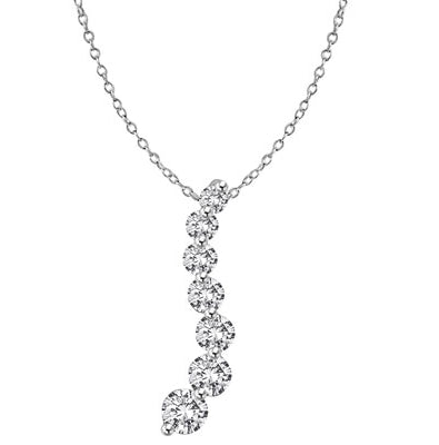 Diamond Essence Journey Pendant of 7 Round Brilliant Graduated Stones set in Platinum Plated Sterling Silver, 5.0 Cts.T.W. (Also available in 14K Solid White Gold, Item#WPE1702).
Free Silver Chain Included.